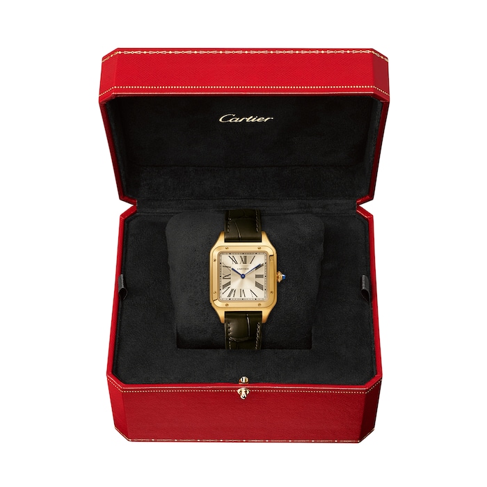 Cartier Santos-dumont Watch Large Model, Hand-wound Mechanical Movement, Yellow Gold, Leather