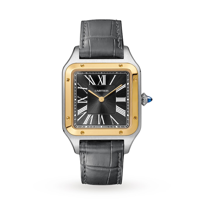 Cartier Santos-Dumont Watch Large Model, Hand-Wound Mechanical Movement, Yellow Gold, Steel, Leather