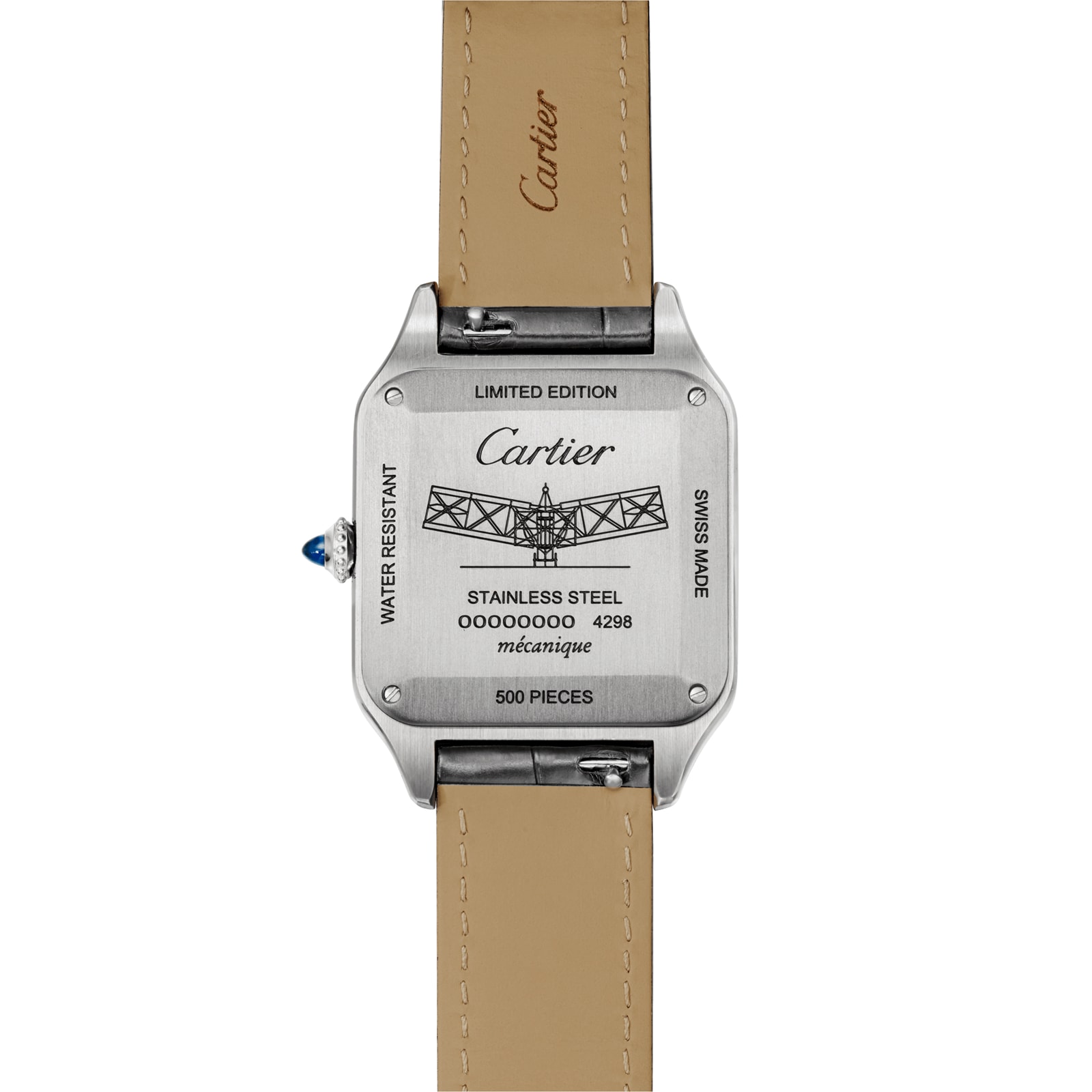 Cartier Santos-Dumont Watch Large Model, Hand-Wound Mechanical Movement, Yellow Gold, Steel, Leather
