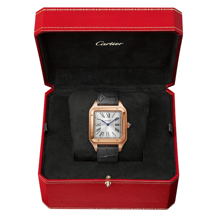 Cartier Santos-Dumont Watch Extra-Large Model, Rose Gold, Leather Strap