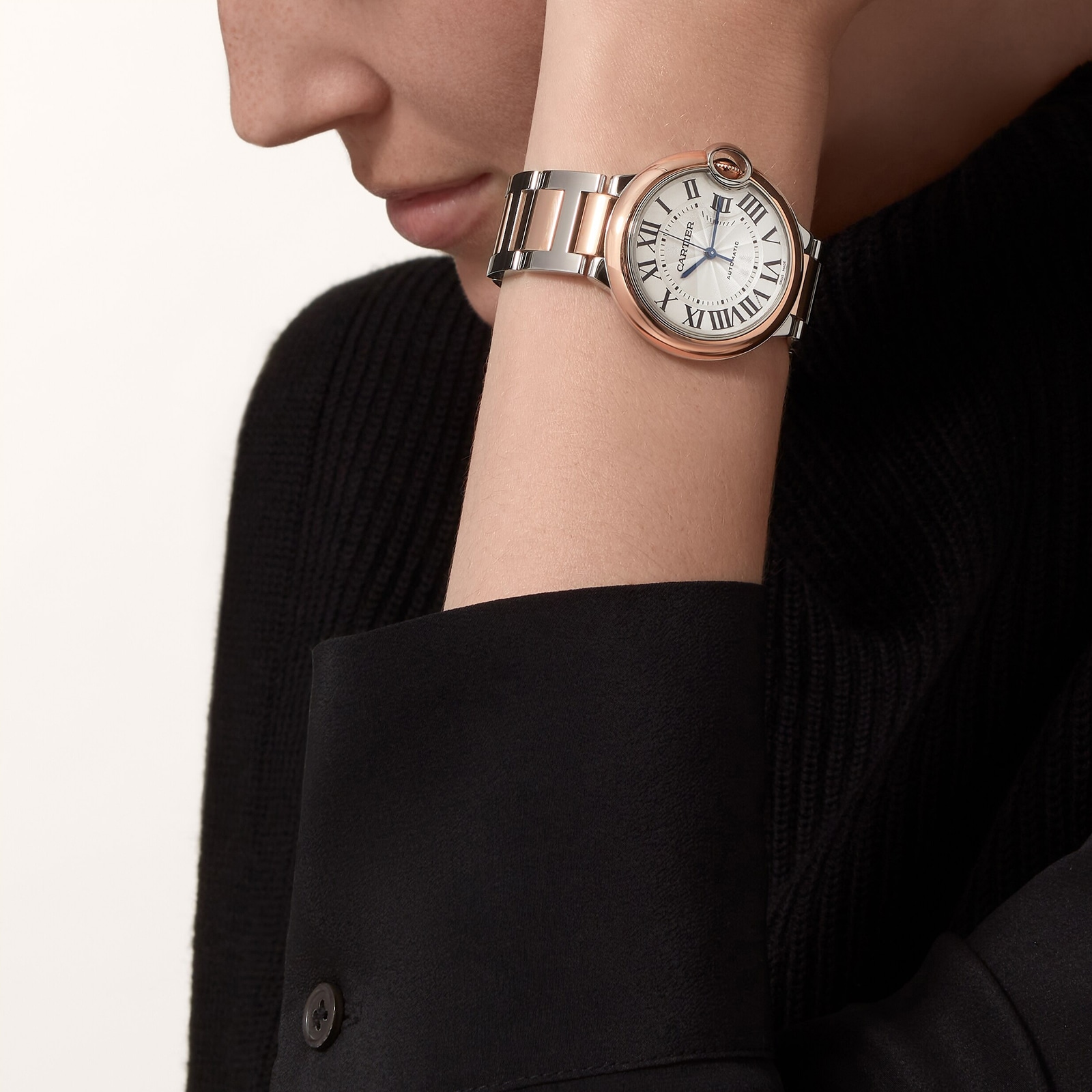 Cartier Ballon Bleu De Cartier Watch, 36 Mm, Mechanical Movement With Automatic Winding. Steel Case, Rose Gold Cartier Ballon Bleu De Cartier Watch, 36 Mm, Mechanical Movement With Automatic Winding. Steel Case, Rose Gold