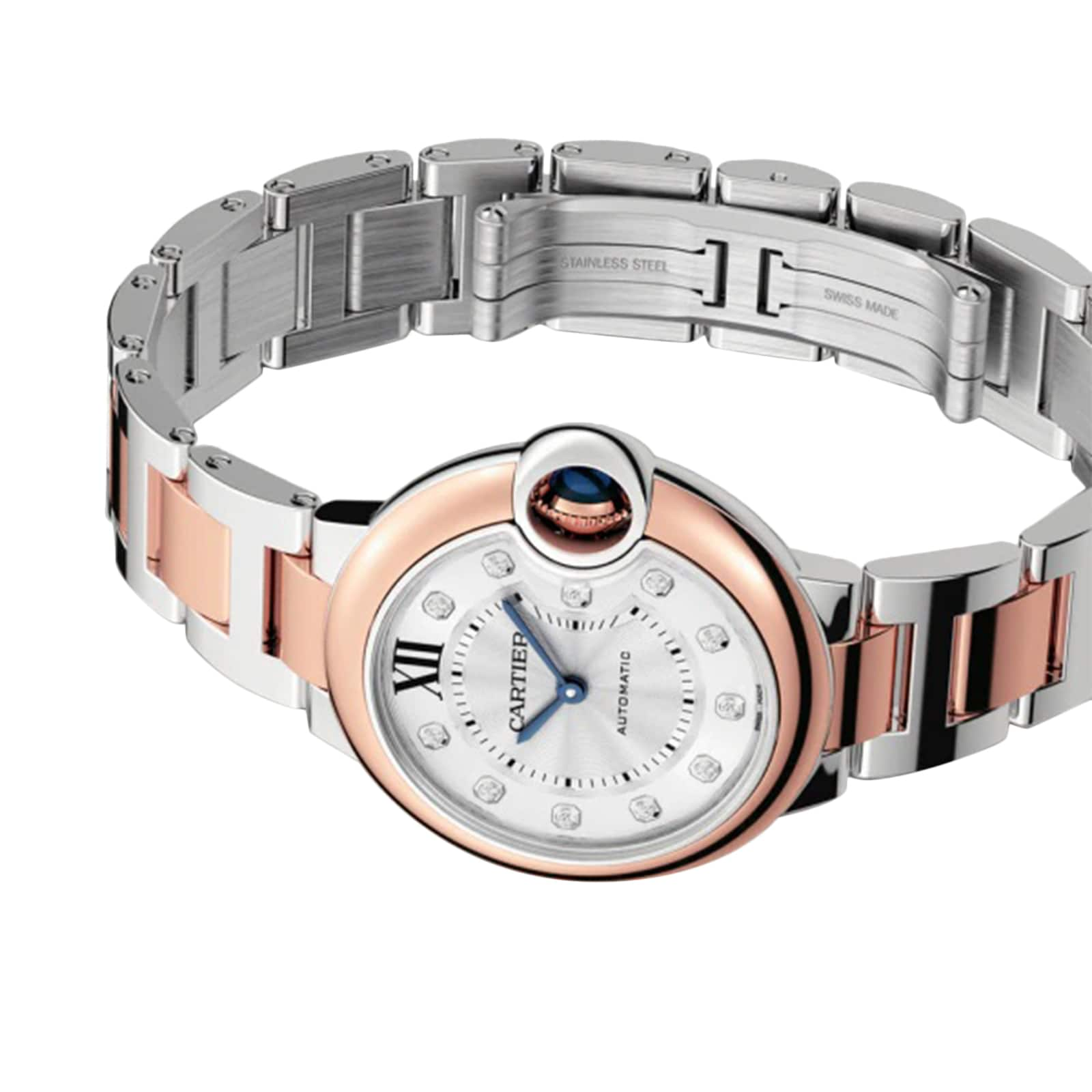 Ballon Bleu De Cartier Watch 33mm Mechanical Movement With Automatic Winding Steel Rose Gold