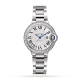 Cartier Ballon Bleu de Cartier watch, 33mm, mechanical movement with automatic winding, steel, diamonds