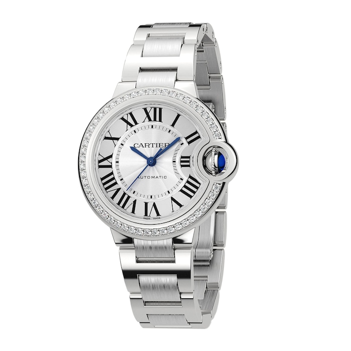 Cartier Ballon Bleu De Cartier Watch, 33mm, Mechanical Movement With Automatic Winding, Steel, Diamonds