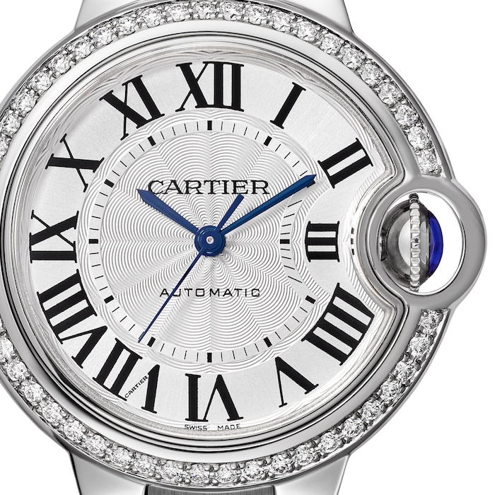 Cartier Ballon Bleu De Cartier Watch, 33mm, Mechanical Movement With Automatic Winding, Steel, Diamonds