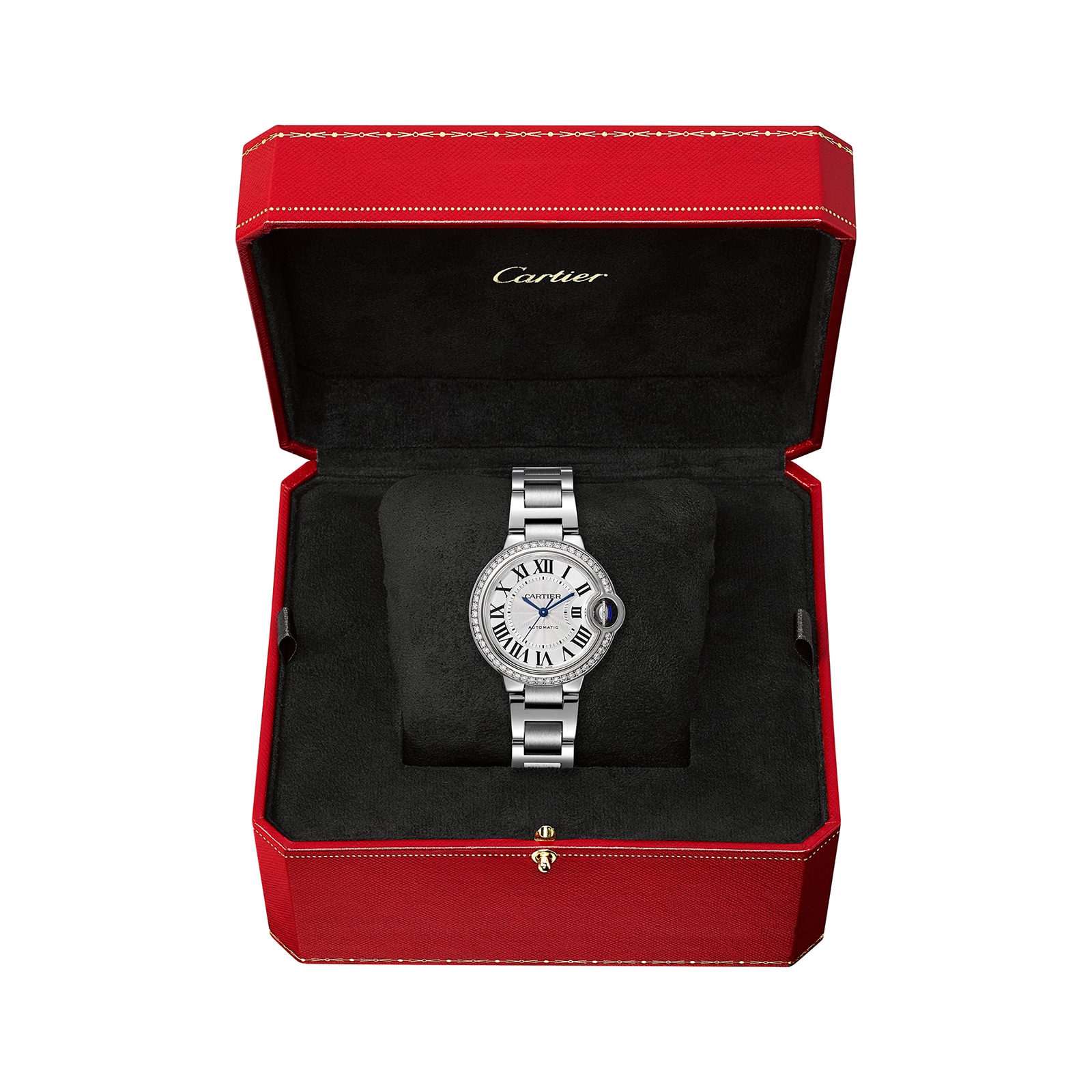 Cartier Ballon Bleu De Cartier Watch, 33mm, Mechanical Movement With Automatic Winding, Steel, Diamonds Cartier Ballon Bleu De Cartier Watch, 33mm, Mechanical Movement With Automatic Winding, Steel, Diamonds