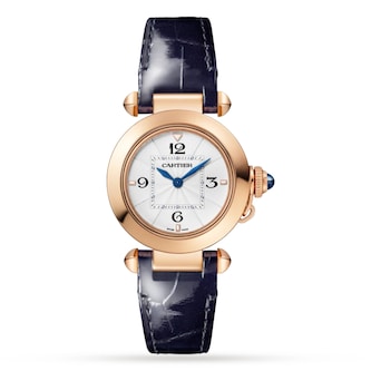 pasha 30mm quartz pink gold white dial black leather