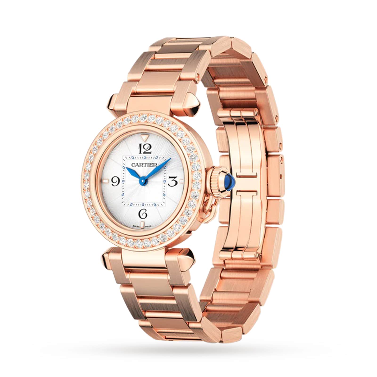 Cartier Pasha De Cartier Watch 30mm, High Autonomy Quartz Movement, Rose Gold, Diamonds, Interchangeable Metal And Leather Straps