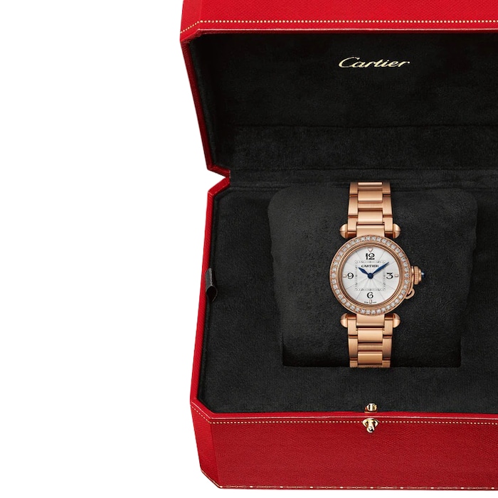 Cartier Pasha De Cartier Watch 30mm, High Autonomy Quartz Movement, Rose Gold, Diamonds, Interchangeable Metal And Leather Straps