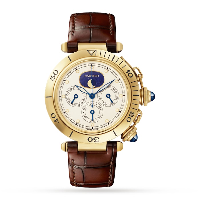 Cartier Pasha De Cartier Watch, 38mm, Yellow, Leather, Full Calender, Moon Phase