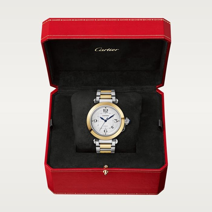 Cartier Pasha de Cartier 41 mm, automatic movement, 18K yellow gold and steel, interchangeable metal and leather straps