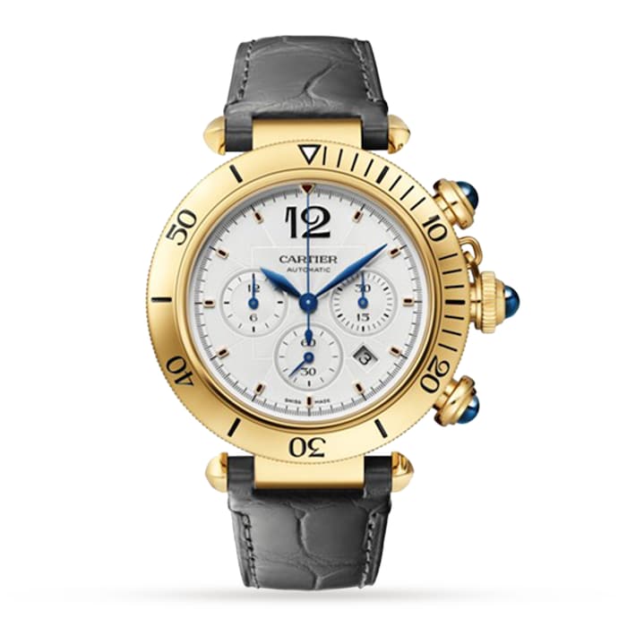 Cartier Pasha de Cartier 41 mm, chronograph, automatic movement, 18K yellow gold, interchangeable leather straps