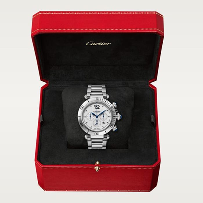 Cartier Pasha de Cartier 41 mm, chronograph, automatic movement, steel, interchangeable metal and leather straps