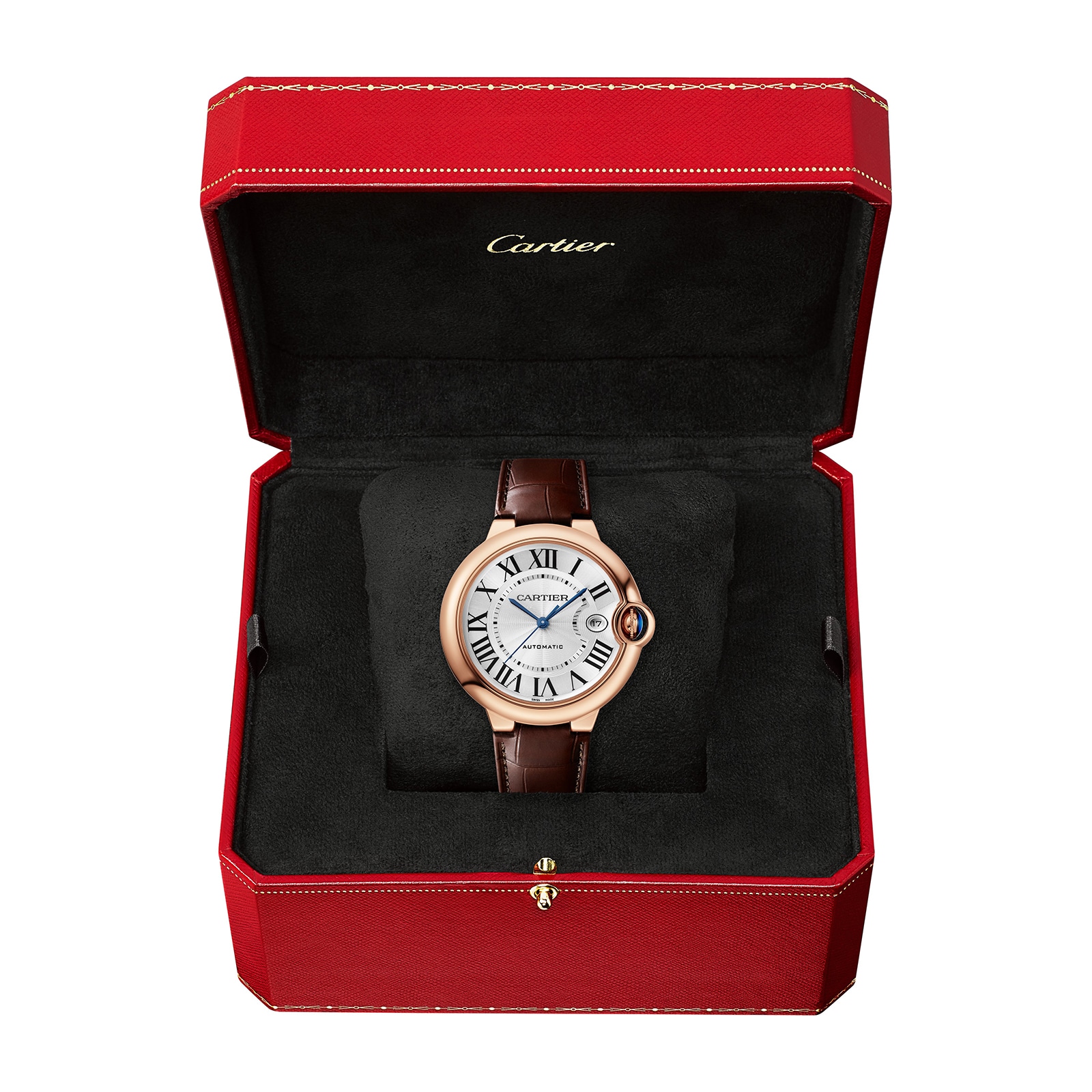 Cartier Ballon Bleu De Cartier Watch, 40mm, Automatic Movement, Rose Gold, Leather