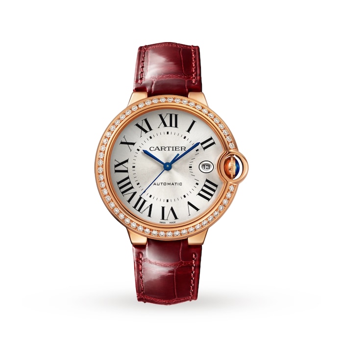 Cartier Ballon Bleu De Cartier Watch, 40mm, Automatic Movement, Rose Gold, Diamonds, Leather