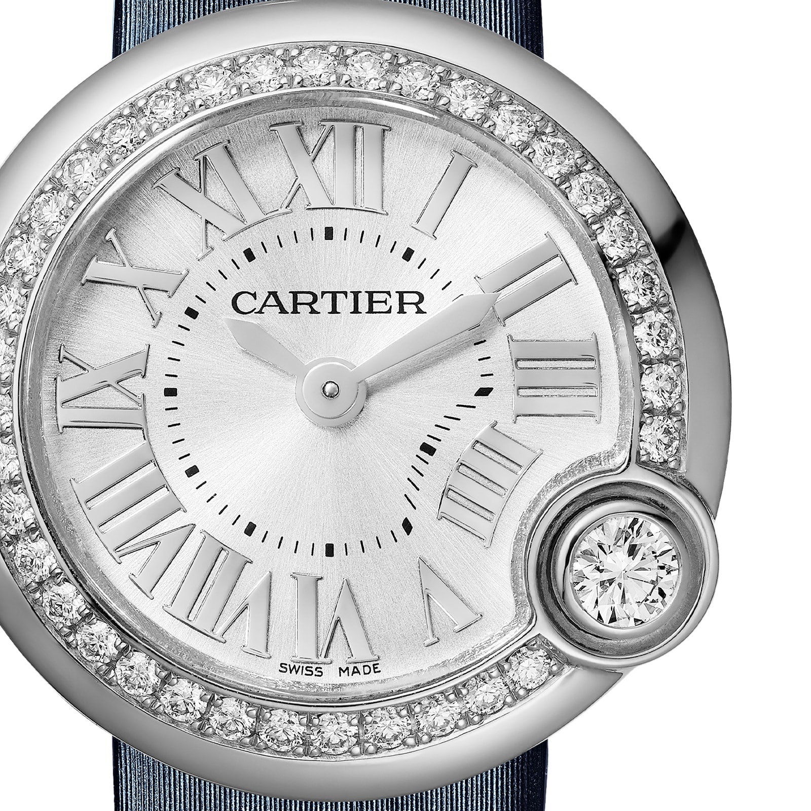 Cartier Ballon Blanc De Cartier Watch 26mm, Steel, Diamonds, Leather