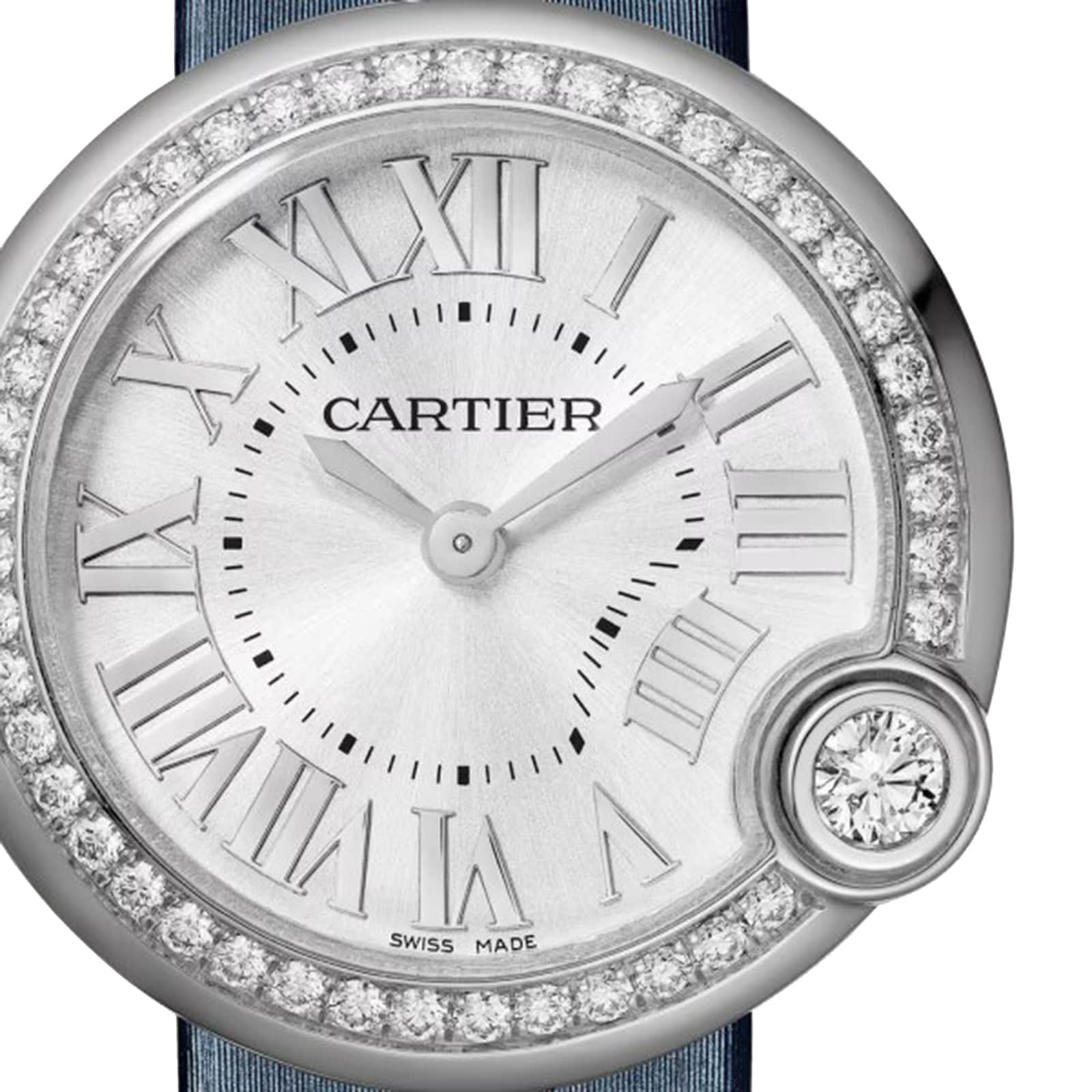 Cartier Ballon Blanc De Cartier Watch 30mm, Steel, Diamonds, Leather