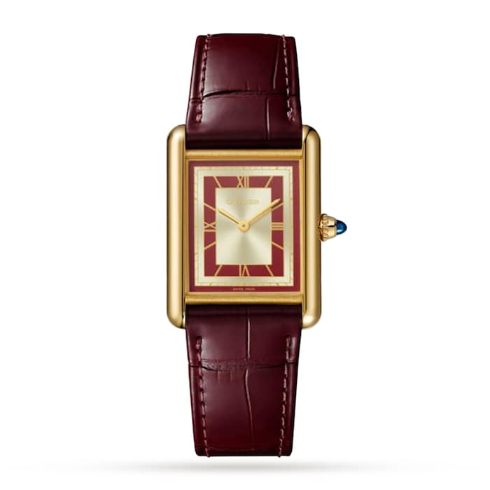 Tank Louis Cartier watch Large model, hand-wound mechanical movement,  yellow gold, leather