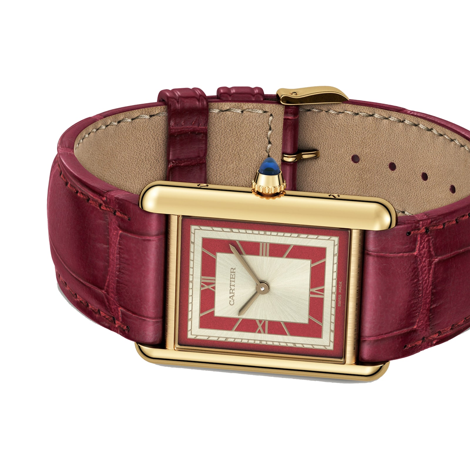 Cartier Tank Louis Cartier Watch, Large Model, Hand-Wound Mechanical Movement, Yellow Gold, Leather