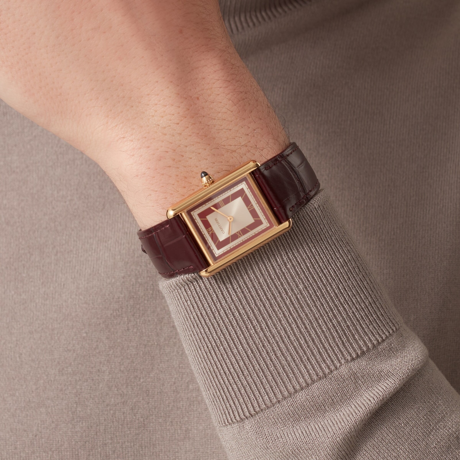 Cartier Tank Louis Cartier Watch, Large Model, Hand-Wound Mechanical Movement, Yellow Gold, Leather