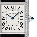 Cartier Tank Must watch, large model, quartz movement. Steel case, bezel set with 42 brilliant-cut diamonds