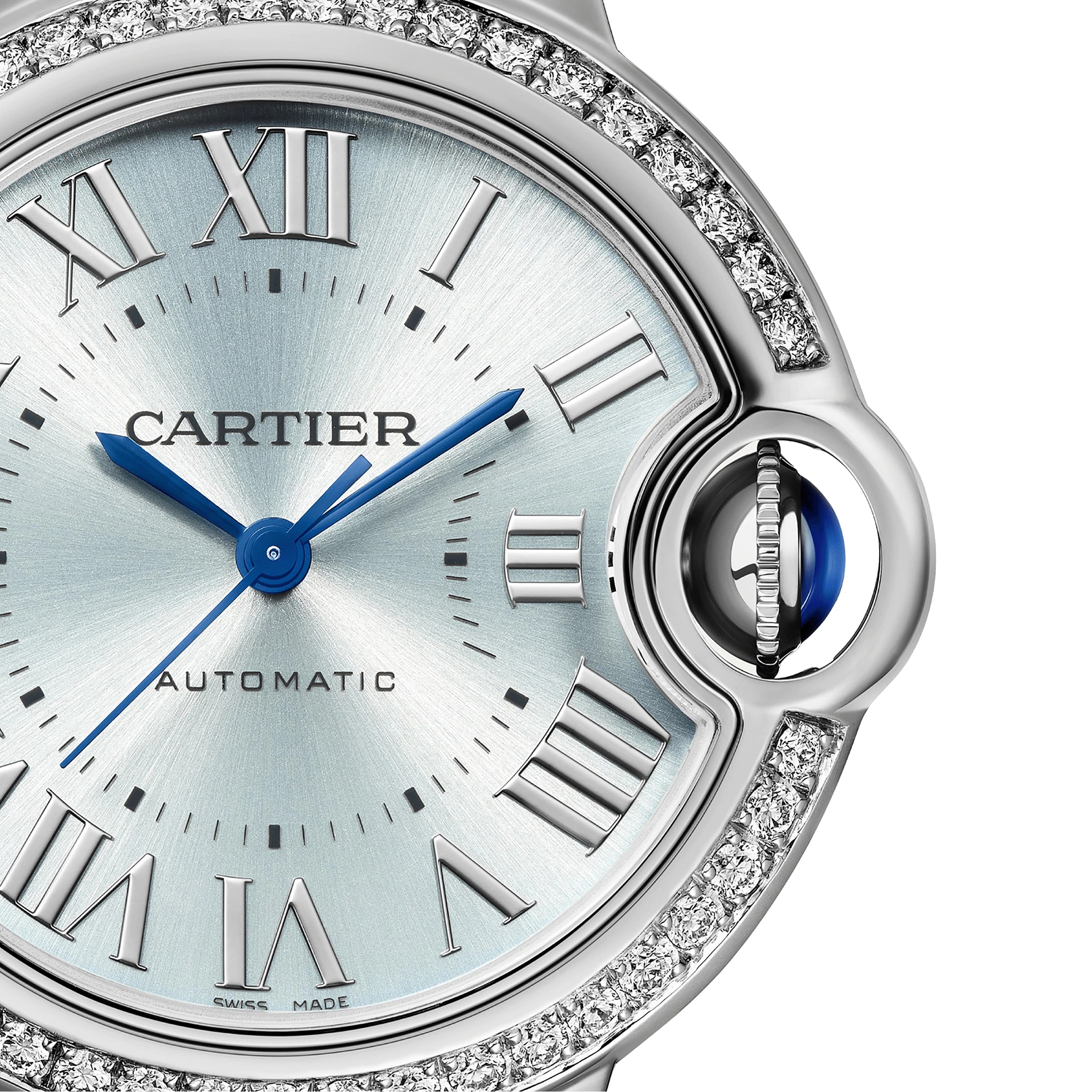 Ballon Bleu De Cartier Watch 33mm Automatic Movement Steel Diamonds