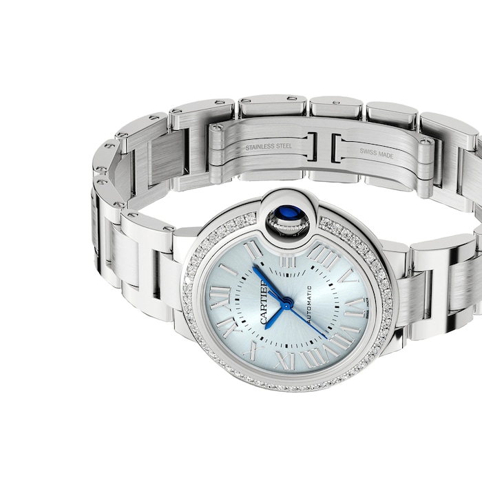 Cartier Ballon Bleu de Cartier watch 33 mm, automatic movement, steel, diamonds