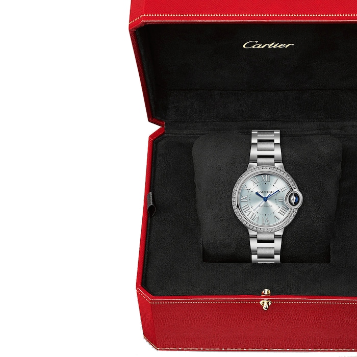 Cartier Ballon Bleu de Cartier watch 33 mm, automatic movement, steel, diamonds