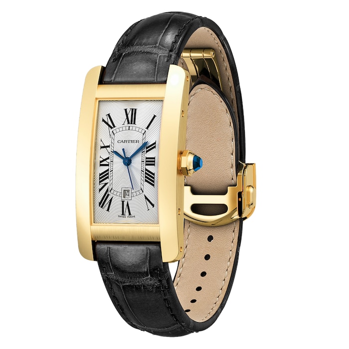 Cartier Tank Américaine Watch Medium Model, Yellow Gold, Leather