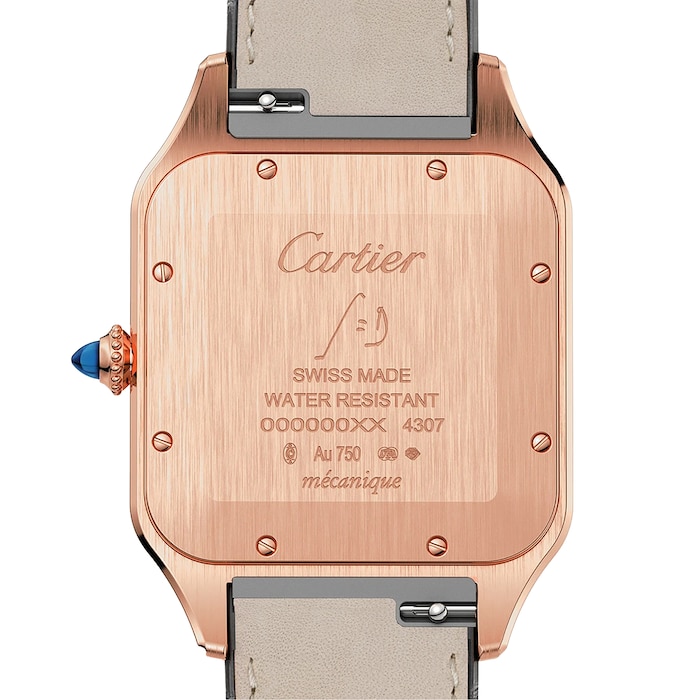 Cartier Santos-Dumont Watch Extra-Large Model, Hand-Wound Mechanical Movement, Rose Gold, Leather