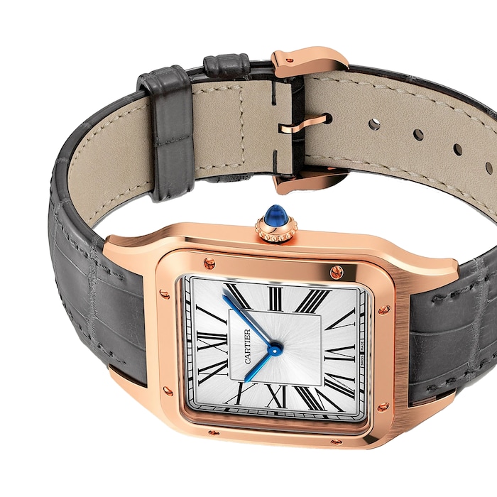 Cartier Santos-Dumont Watch Extra-Large Model, Hand-Wound Mechanical Movement, Rose Gold, Leather