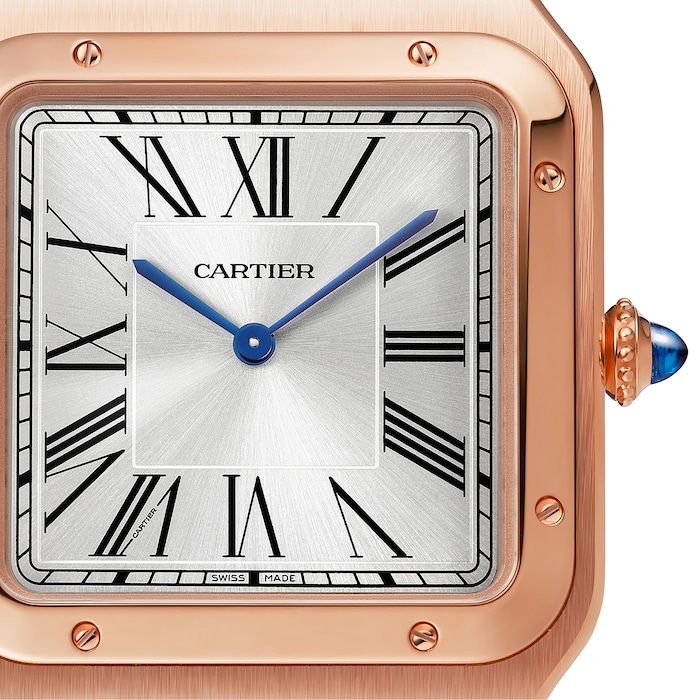 Cartier Santos-Dumont Watch Extra-Large Model, Hand-Wound Mechanical Movement, Rose Gold, Leather