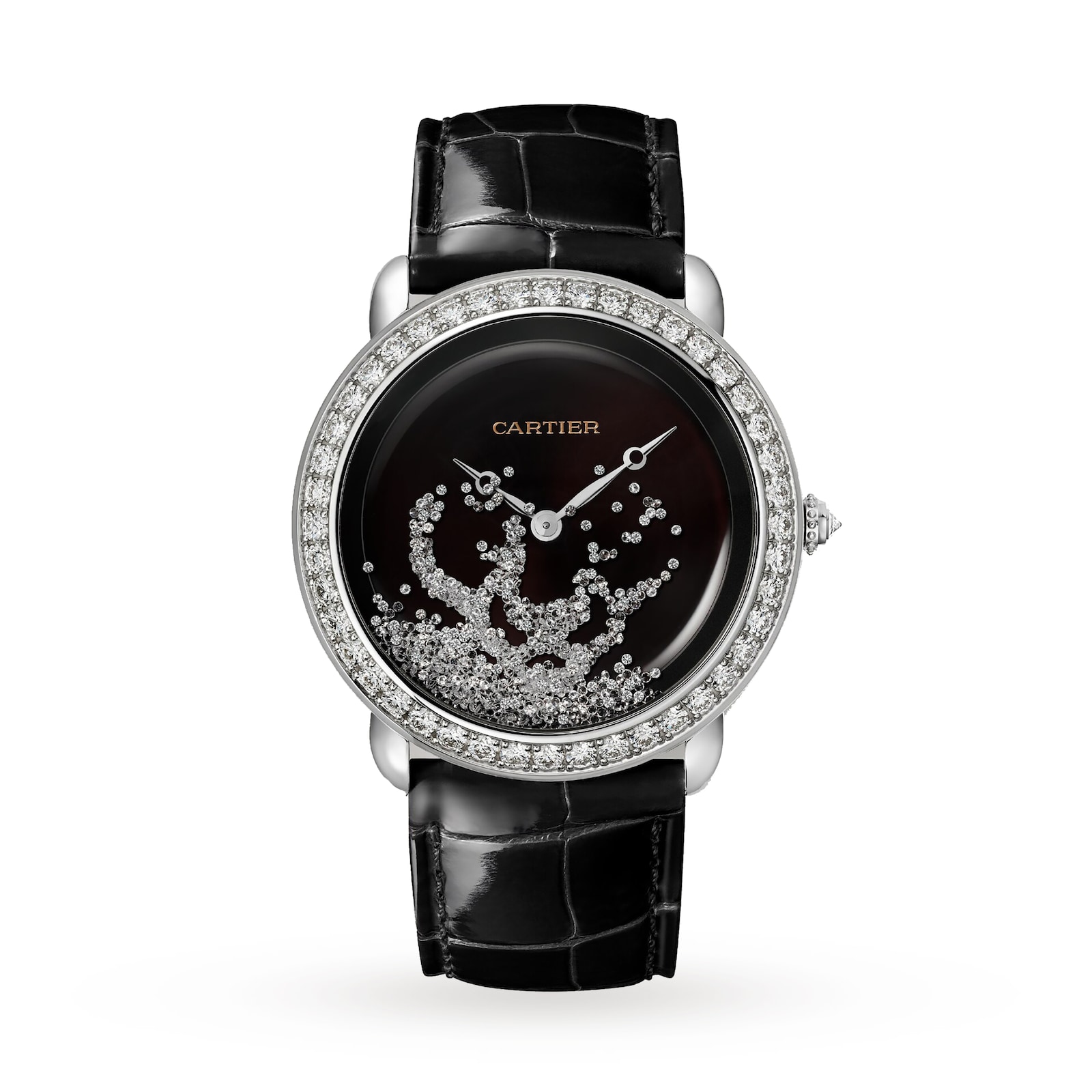 Cartier Révélation D'une Panthère Watch 37mm, Rhodiumized White Gold, Diamonds, Leather