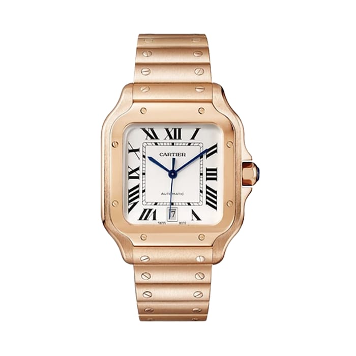 Cartier Santos Watch, Large Model, Automatic Movement, Rose Gold Interchangeable Strap