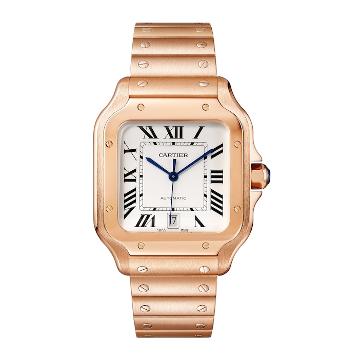 Cartier Santos Watch, Large Model, Automatic Movement, Rose Gold Interchangeable Strap