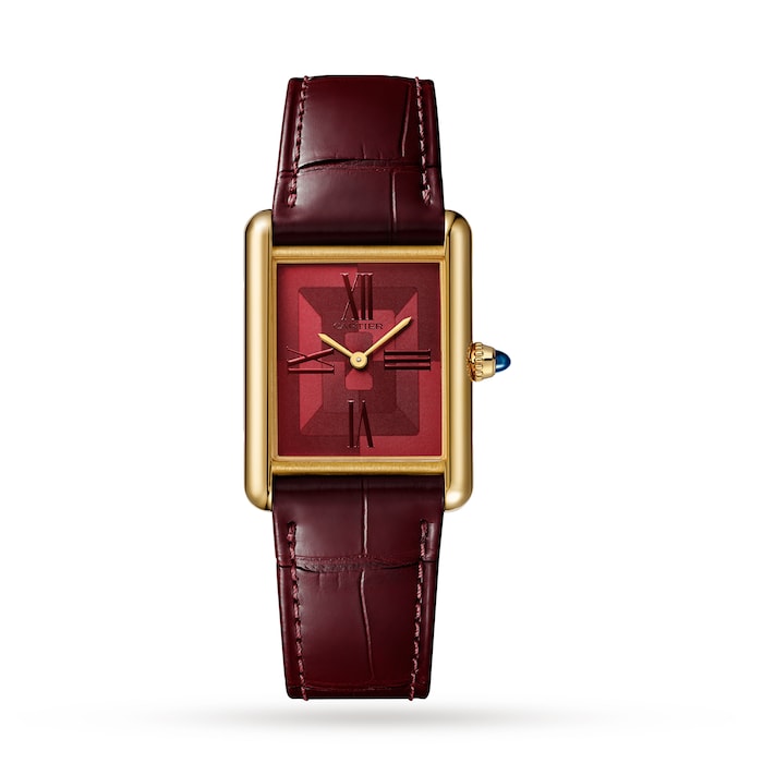 Cartier Tank Louis Cartier Watch Large Model, Hand-Wound Mechanical Movement, Yellow Gold, Leather