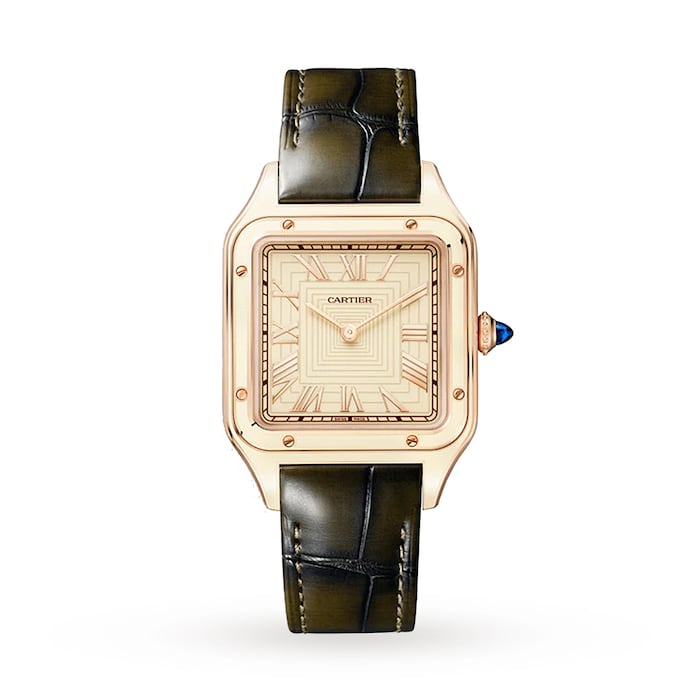 Cartier Santos-Dumont Watch Large Model, Hand-Wound Mechanical Movement, Rose Gold, Lacquer, Leather