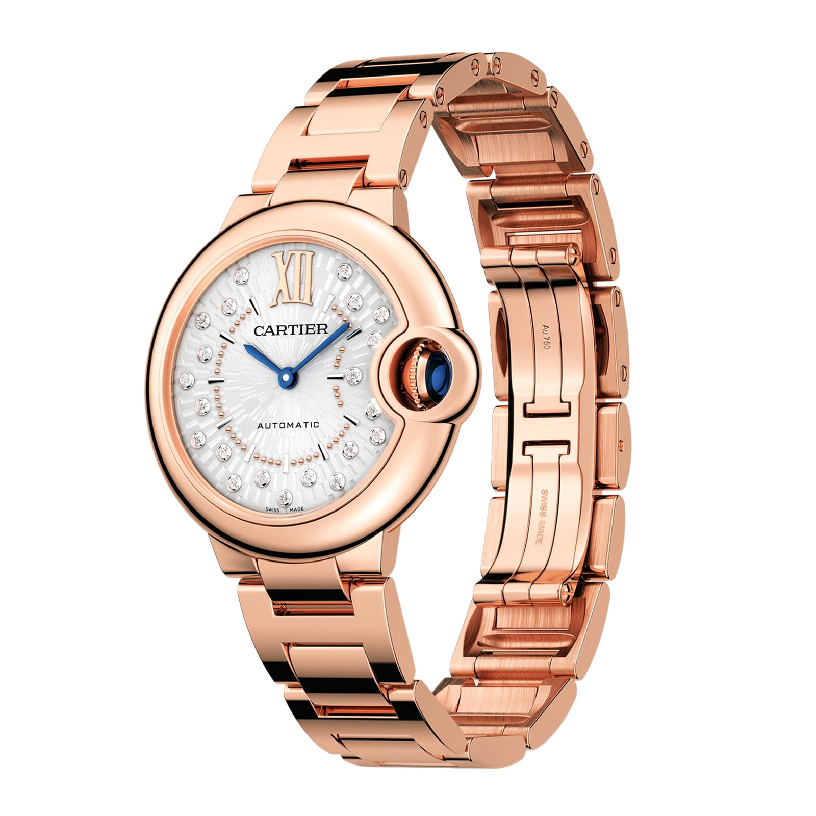 Ballon Bleu De Cartier Watch 33mm Self Winding Mechanical Movement Rose Gold