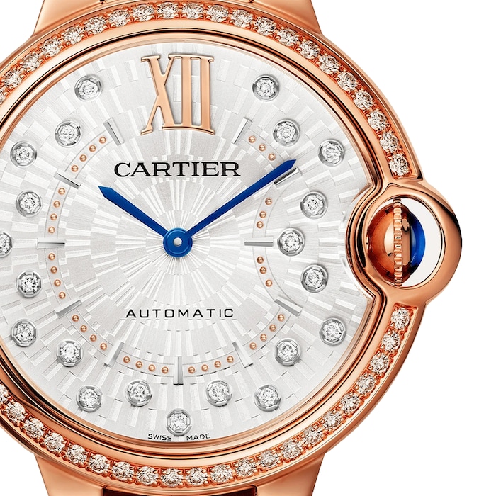 Cartier Ballon Bleu De Cartier Watch 36mm, Automatic Mechanical Movement, Rose Gold, Diamonds, Leather