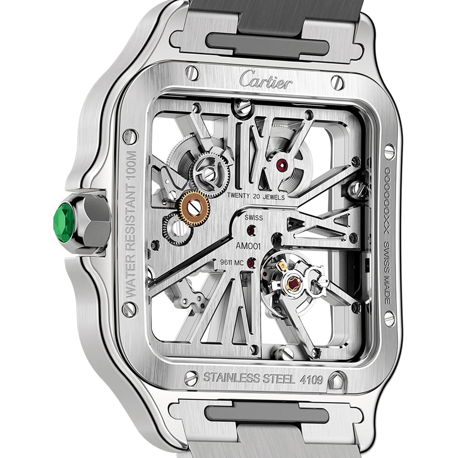 Santos watch skeleton large model Manufacture mechanical movement with manual winding