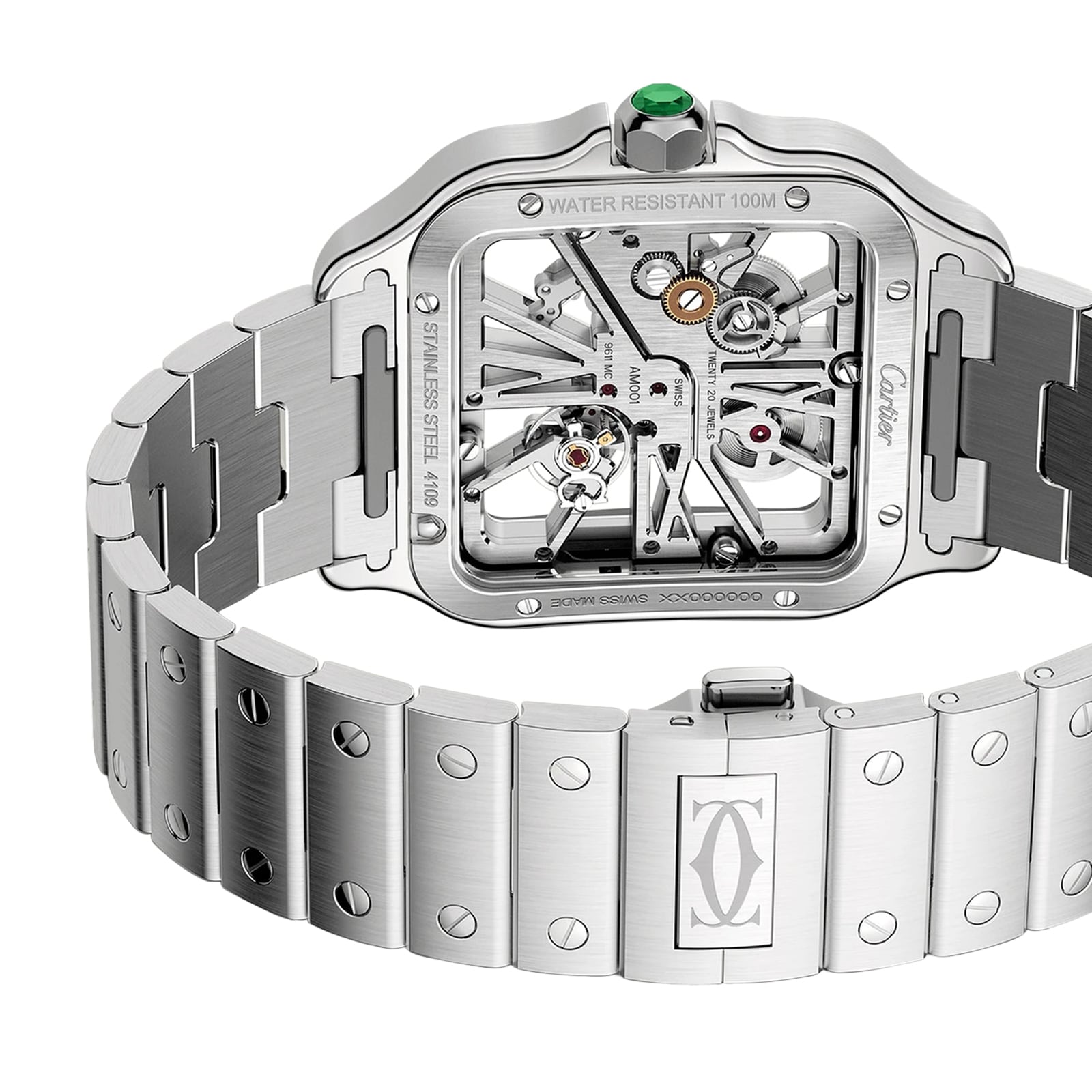 Cartier Santos watch skeleton large model Manufacture mechanical movement with manual winding WHSA0028 Watches Of Switzerland UK