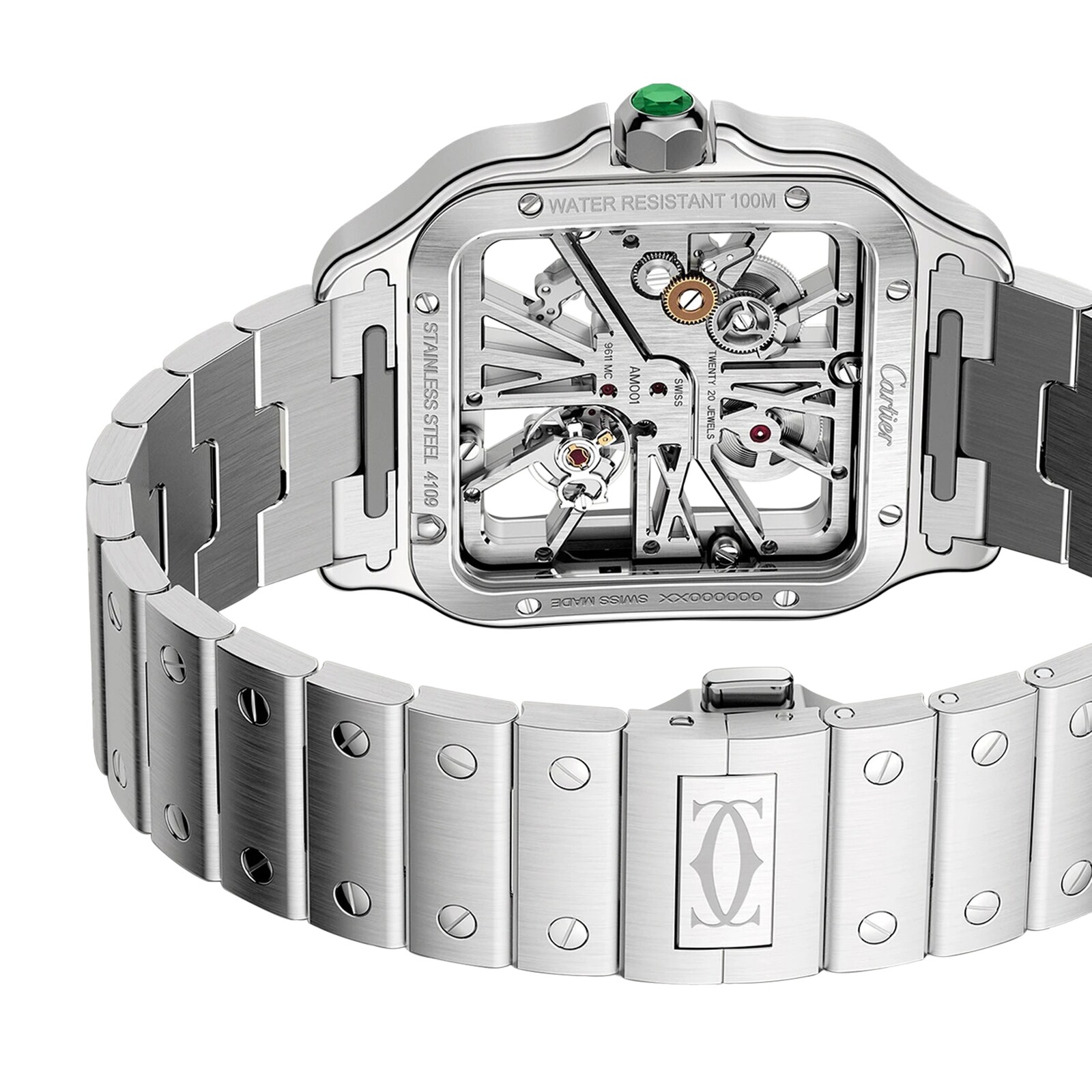 Cartier Santos watch, skeleton, large model, Manufacture mechanical movement with manual winding