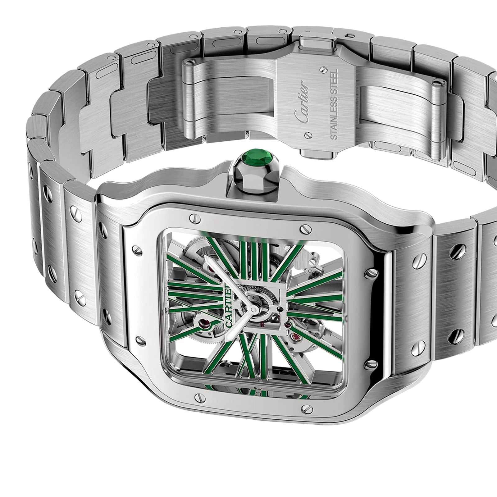 Cartier Santos watch, skeleton, large model, Manufacture mechanical movement with manual winding