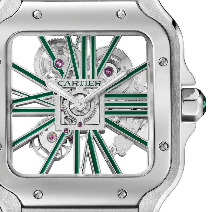 Cartier Santos watch, skeleton, large model, Manufacture mechanical movement with manual winding