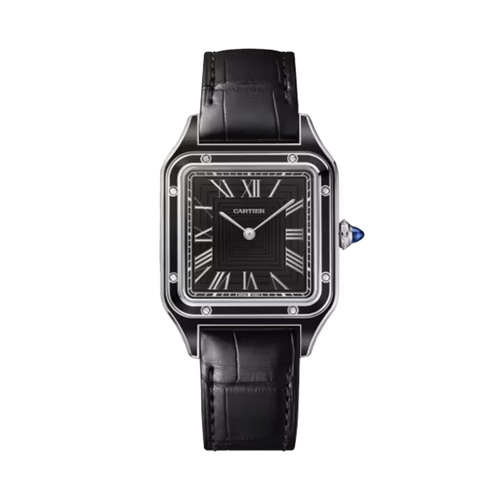 Cartier Santos-Dumont Watch, Large Model, Manual Merchanical Movement, Steel, Lacquer, Leather