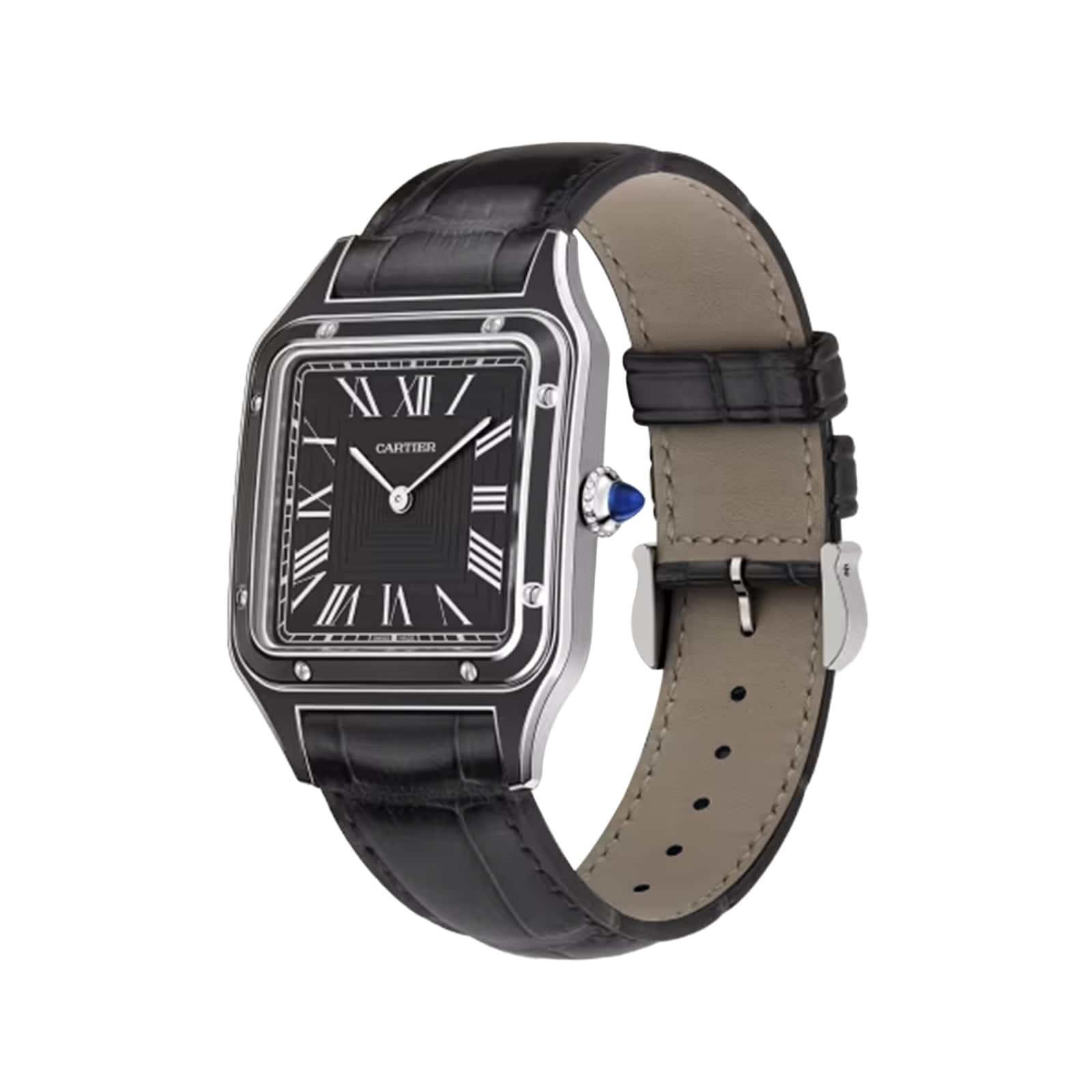 Cartier Santos-Dumont Watch, Large Model, Manual Merchanical Movement, Steel, Lacquer, Leather