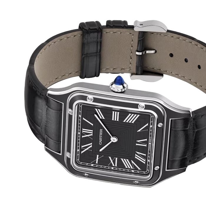 Cartier Santos-Dumont Watch, Large Model, Manual Merchanical Movement, Steel, Lacquer, Leather