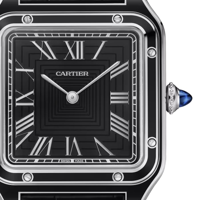 Cartier Santos-Dumont Watch, Large Model, Manual Merchanical Movement, Steel, Lacquer, Leather