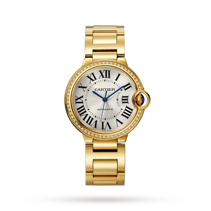 Cartier Ballon Bleu De Cartier Watch 33mm, Mechanical Movement With Automatic Winding, Yellow Gold, Diamonds