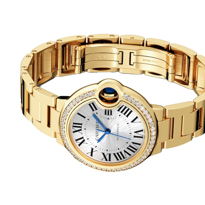 Cartier Ballon Bleu De Cartier Watch 33mm, Mechanical Movement With Automatic Winding, Yellow Gold, Diamonds